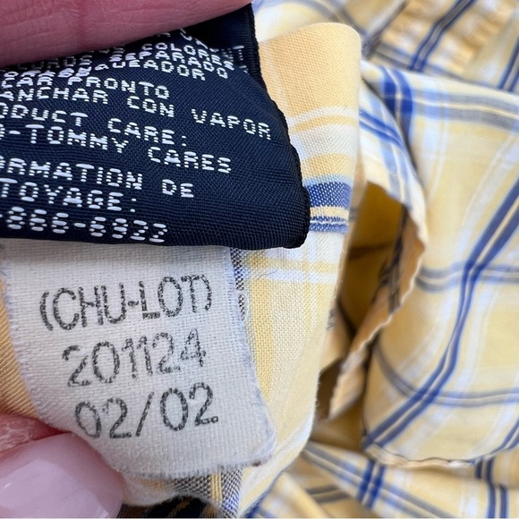 Vintage Y2K Tommy Hilfiger XL Yellow Plaid Shirt Crest Logo Streetwear 90s - Picture 9 of 11